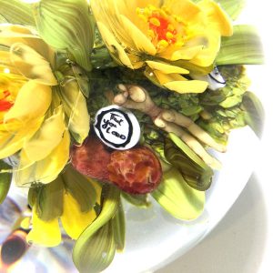 Yellow Blossom w Fruit & Bee Orb by Paul Stankard